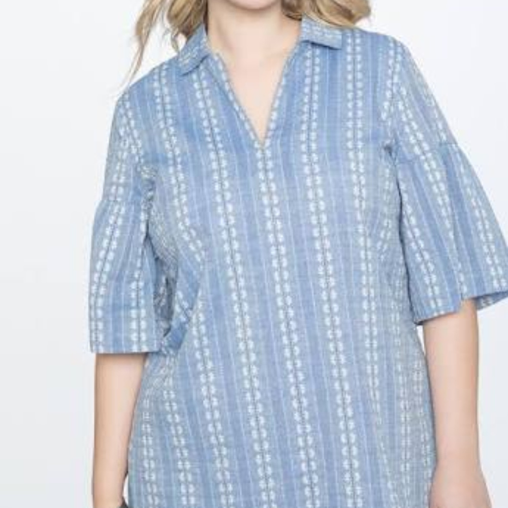 Dress - Embroidered Flare Sleeve Collared